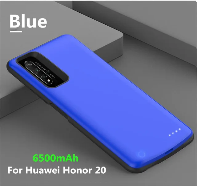 Blue For Honor 20 6500 мАч Расширенный чехол для телефона с аккумулятором для huawei Honor 20 чехол для зарядки аккумулятора для huawei Nova 5T Портативный внешний аккумулятор - Цвет: Blue For Honor 20