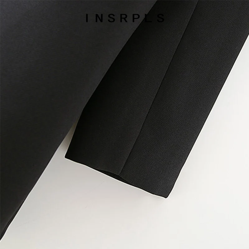 

INSRPLS Women Fashion Office Wear Single Button Black Blazer Coat Vintage Long Sleeve Pockets Female Outerwear Chic Tops