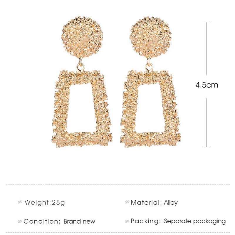 

[FVFV]2021Exaggerated atmospheric frosted hipster geometric creative personality embossment trapezoidal long metal earrings