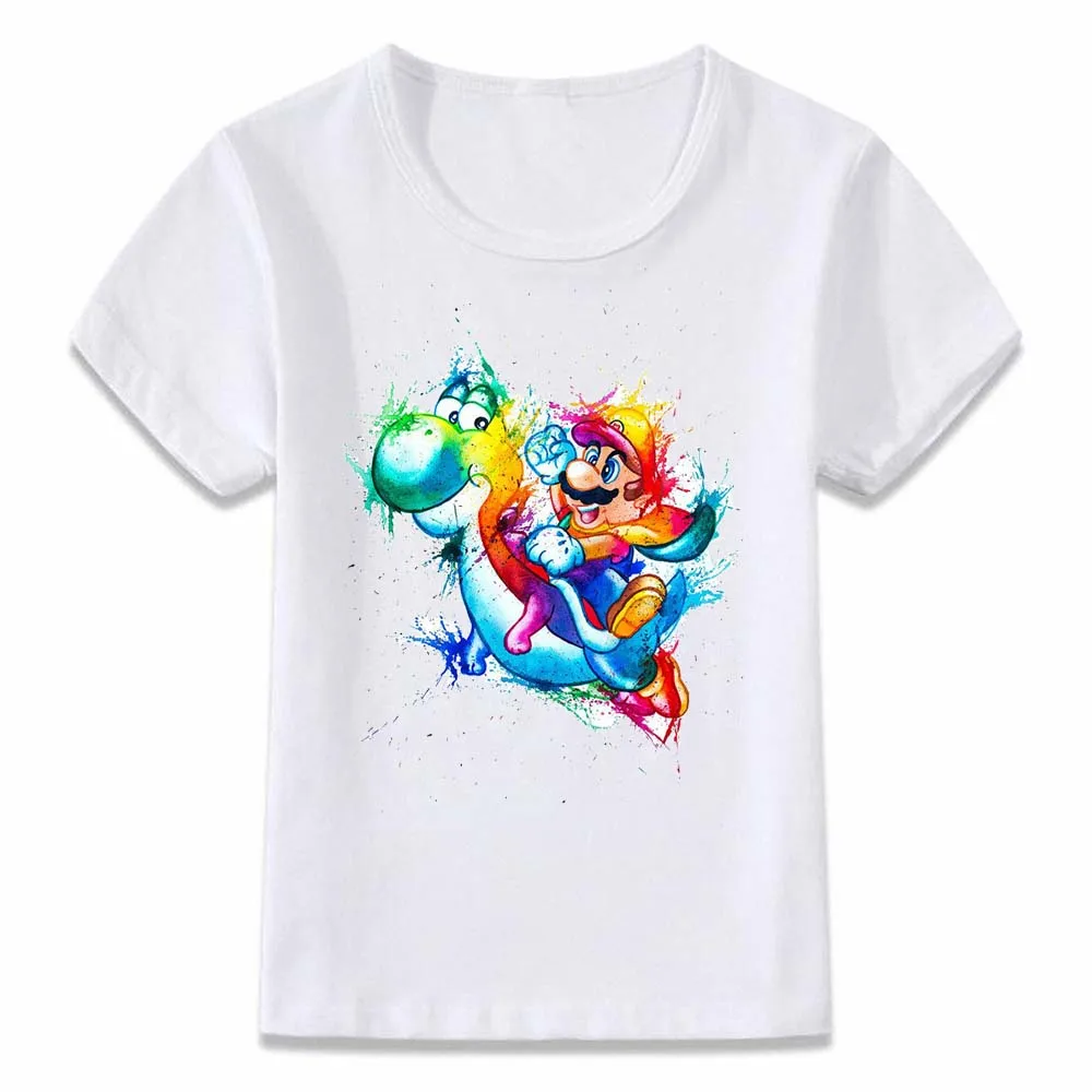 Детская одежда футболка Рисунок Марио Йоши Галактики акварель брызги