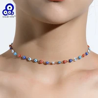 lucky eye multi color turkish evil eye charm choker necklace alloy gold color neck chain necklace for women girls jewelry le753