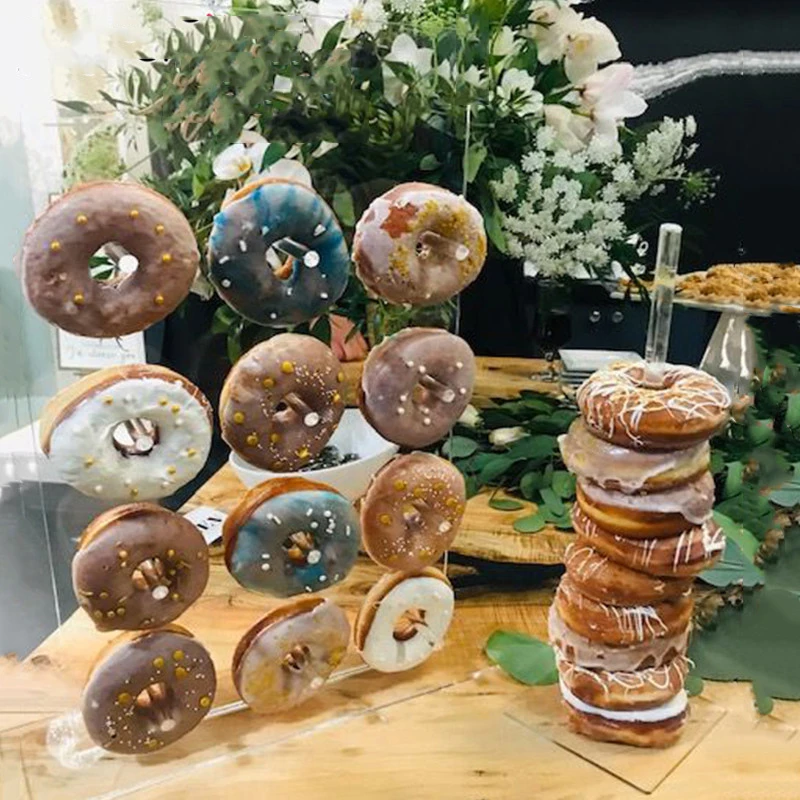 Acrylic Wooden Donut Wall Stand Wedding Party Table Decoration Doughnut Display Holder Donut Birthday Party Decor Baby Shower