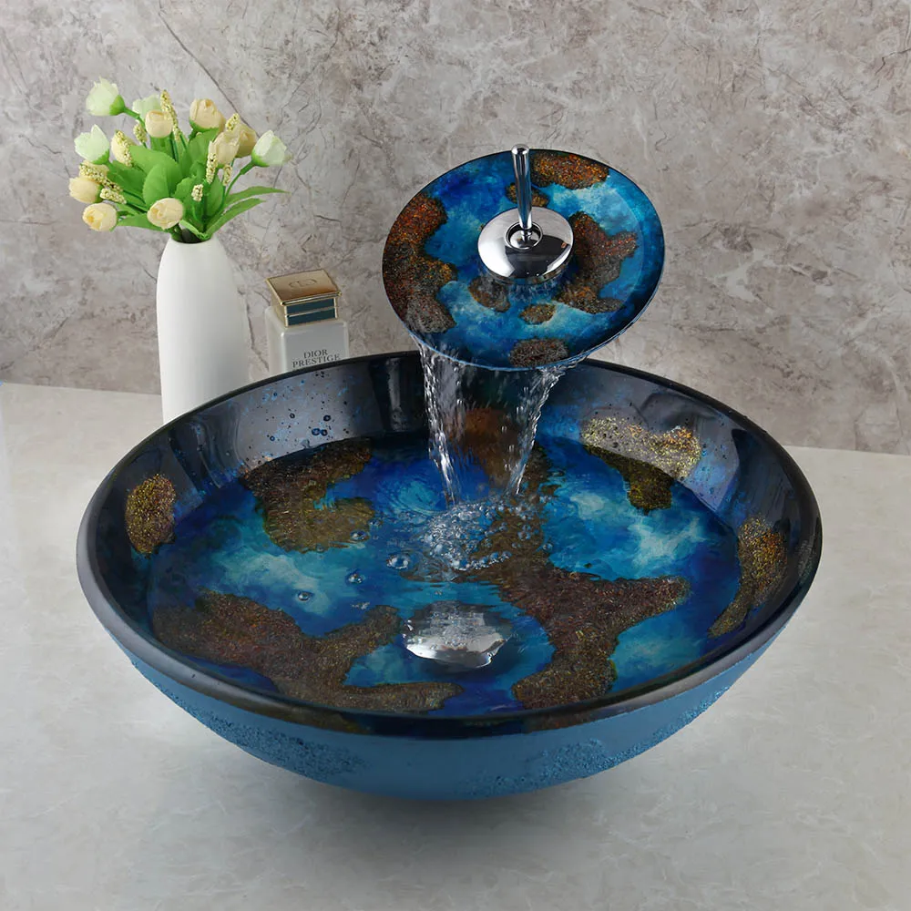 basin faucet set YANKSMART ванная комната умывальник раковина закаленное стекло умывальник кран комбинированный набор смеситель счетчик верхний кран с всплывающим сливом - Цвет: basin faucet set