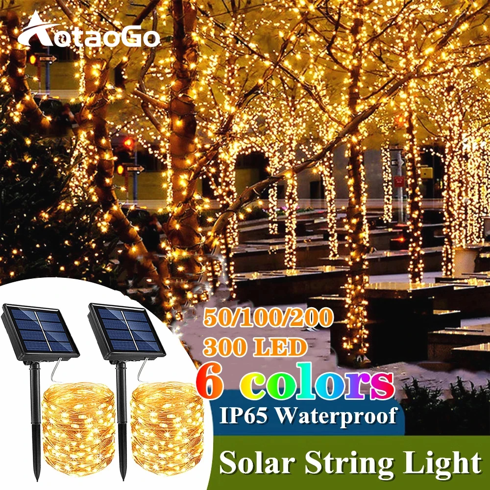 Светодиодная уличная гирлянда на солнечной батарее 200/50