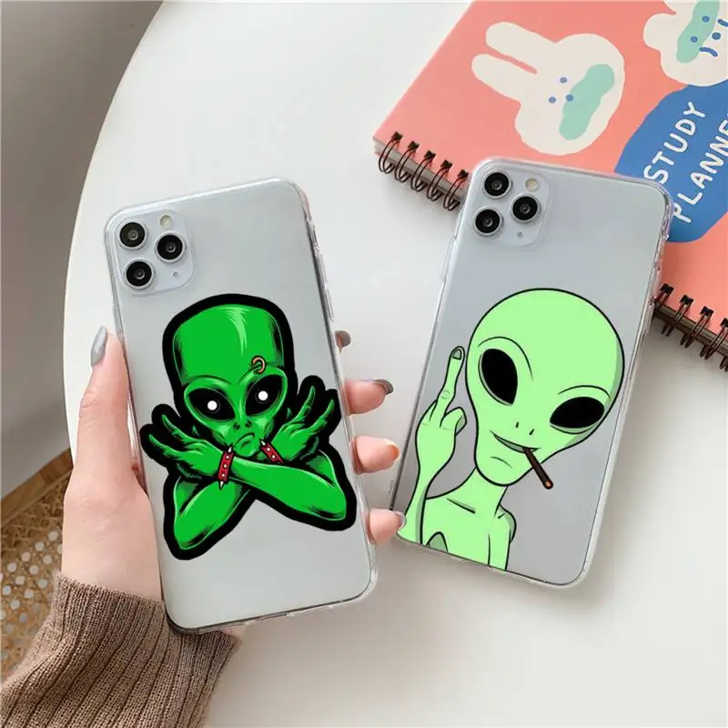 

Cute Cartoon alien space Phone Case Transparent for Clear iPhone case 11 12 mini pro XS MAX 8 7 6 6S Plus X 5S SE 2020 XR