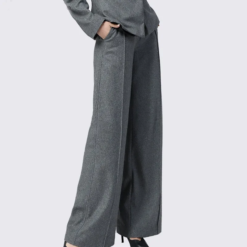 Wide Leg Pants Women High Waist Black Dangling Wool Pants New 2019 Winter Trousers Office Ladies Plus Size Straight Long Pants