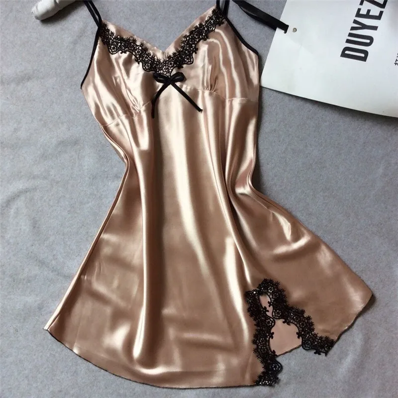 

Summer Women Sleepwear Silk Nighty Nightdress Sexy Lingerie Nightgown Lady Off Shoulder Nightwear Female Night Home Cloth Dress