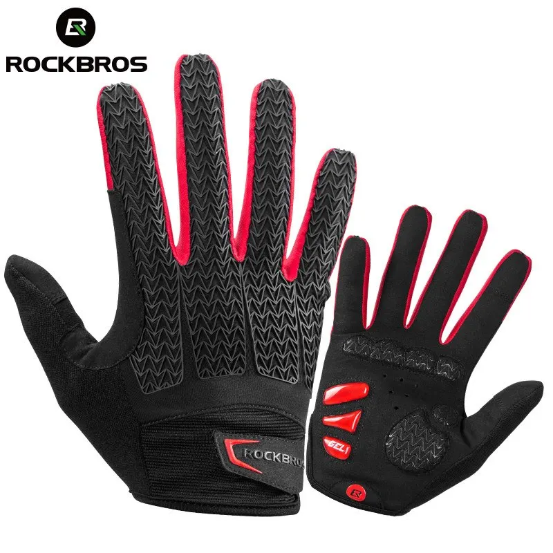 red ROCKBROS Touch Screen Men Cycling Gloves Autumn Winter Windproof MTB Bike Bicycle Gloves GEL Pad Shockproof Full Finger Mittens - Цвет: red
