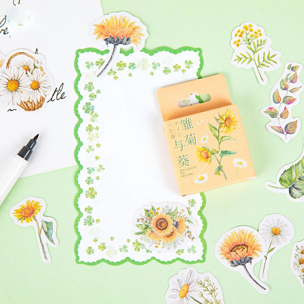 

46Pcs Boxed Stickers Daisy Sunlower Decorative Sticker Scrapbooking Stationery Student School Supplies Girl Gift