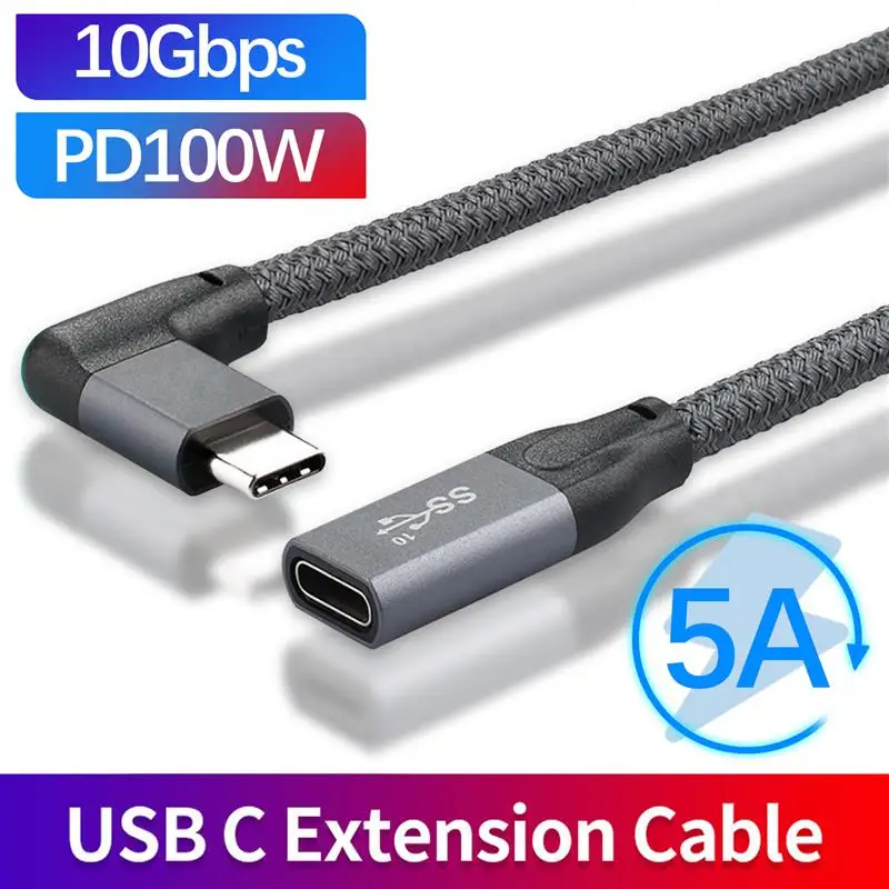 

100W PD 5A Curved USB3.1 TypeC Extension Cable 4K @60Hz 10Gbps USBC Gen 2 Extender Cord For Macbook Nintendo ASUS HP Laptop 0.5M