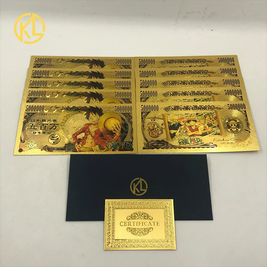 10pcs/set Lucky One Piece Anime blanknote Roronoa Zoro plastic Golden Banknote Collection fake mondy for holder | Дом и сад