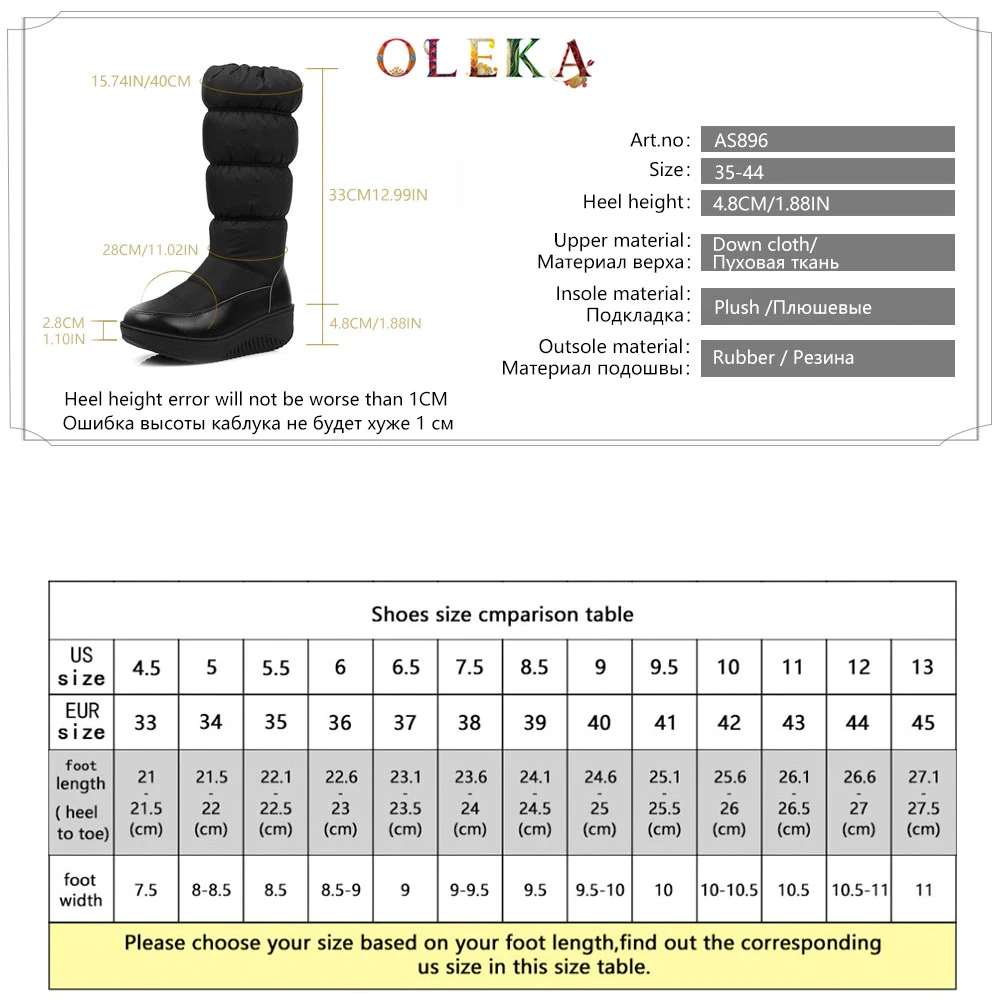 

OLEKA Warm Winter Ladies Winter Boots Platform Pleated Round Toe Boots Mature Style Snow Boots New AS896