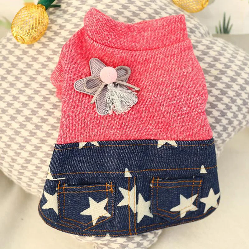 Новый стиль весенняя одежда для собак кошек модные джинсовые платья плюшевый