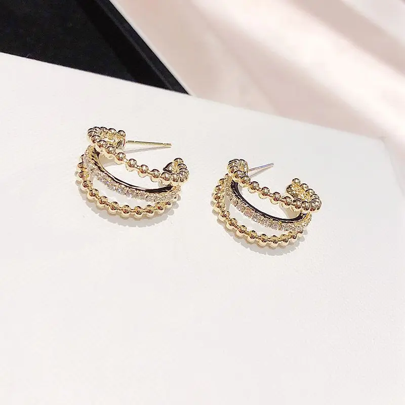 Высококачественные трехслойные серьги кольца C образной формы золотого цвета с