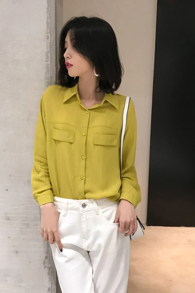 

2019 fashion chiffon office lady shirt women blouse long sleeve turn down women tops solid women's clothing shirts Tops