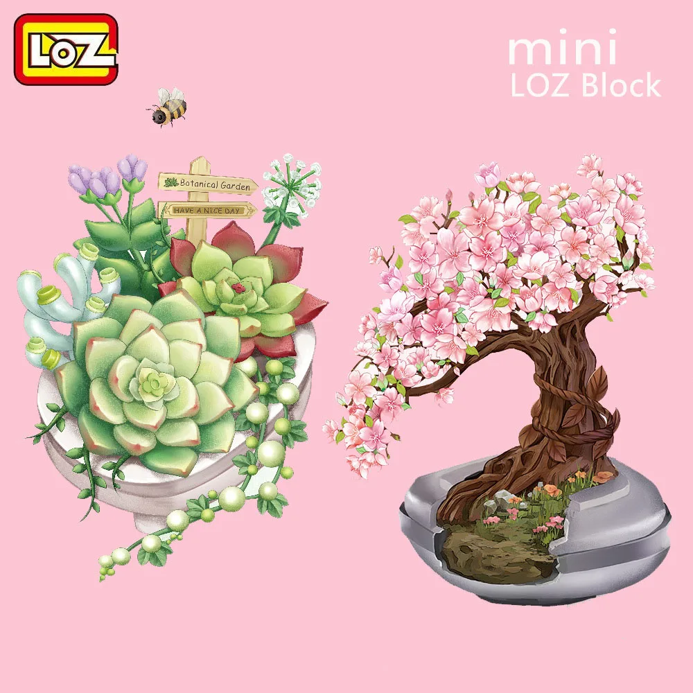 

LOZ Mini Eternal Flowers Cherry Tree Building Blocks Sakura Succulent Plant Assembly Potting Model Bricks Toys For Decoration
