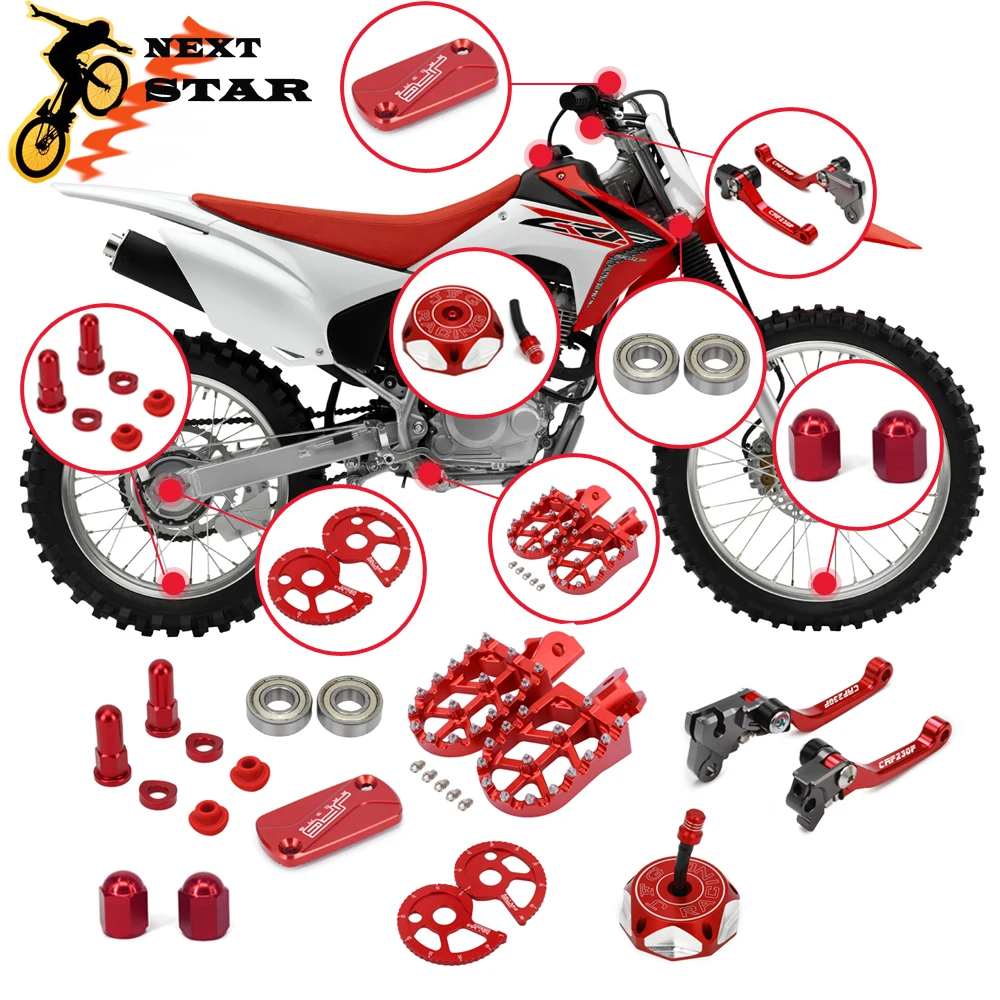 

CNC Motorcycle Foot Pegs Brake Clutch Levers Gas Cap Chain Adjust Brake Reservoir Cover Roller Bearing For HONDA CRF230F 04-2015