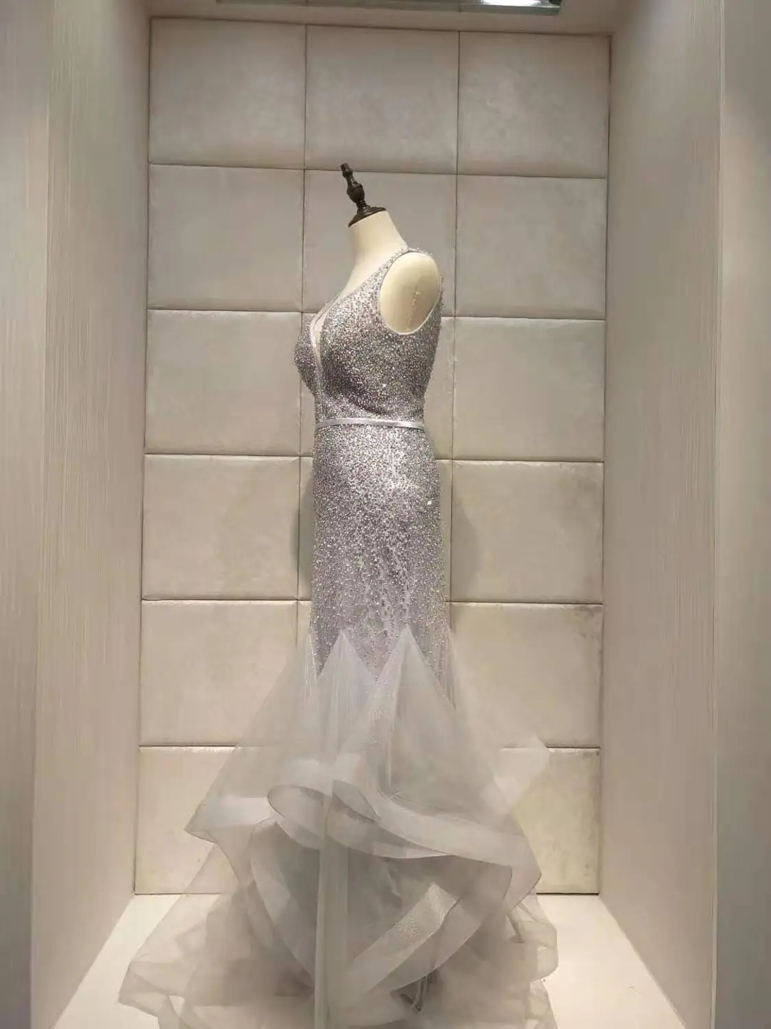 Роскошное вечернее платье русалки; Новинка года; vestido de noiva robe de soiree; вечерние платья - Цвет: Серебристый
