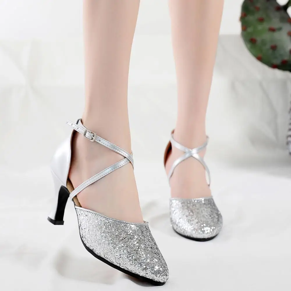 Туфли для латиноамериканских танцев с закрытым носком и блестками|Обувь танцев| |