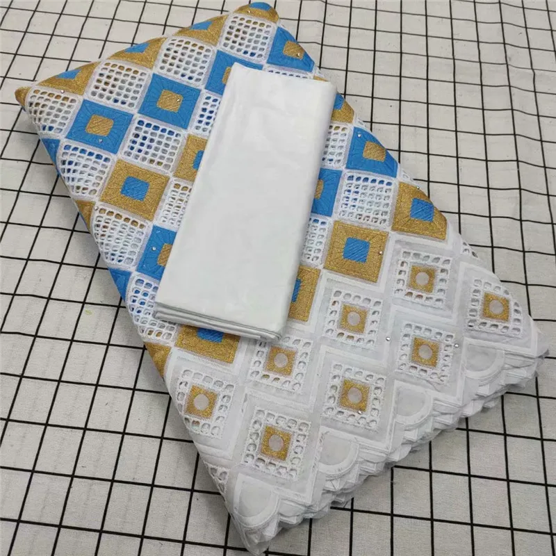 

Latest African Cotton Lace Fabric With Eyelet Holes Top Quality Bazin Riche Cotton In Switzerland For Wedding Party Sewing