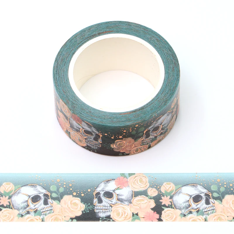 

NEW 1PC 20MM*10M Halloween Gold Foil Roses and Skull Decorative Washi Tape Wholesale Masking Tape washi tape stickers