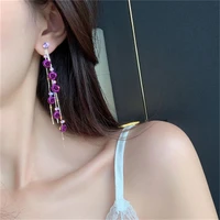 rose flower rhinestone long tassel drop earrings for women dangle earring fashion jewelry
