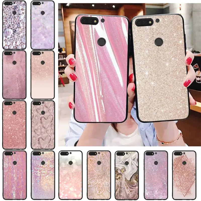 

Pink Gold Glitter Bling Aesthetic Phone Case For Huawei Honor 20 7X 7A 7C 8A 8C 8X 9X 9A 10i 20i 20S 20lite 6A 6C