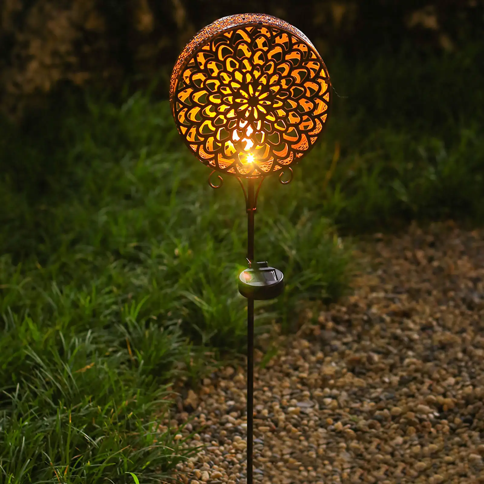 

Solar Light Hollow Round Drum Solar Ornament Gift Waterproof for Holiday Sidewalk Garden
