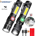 Самый яркий светодиодный фонарик, водонепроницаемый магнитный фонарь онарик с Cob подсветкой, карманный зажим, масштабируемый для кемпинга, походов