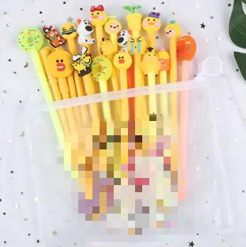 20pcs Yellow 20 шт./лот милые гелевые ручки Kawaii Girl, нейтральные ручки с мультяшными рисунками для детей, подарки, школьные принадлежности, канцелярские принадлежности с сумкой - Цвет: 20pcs Yellow