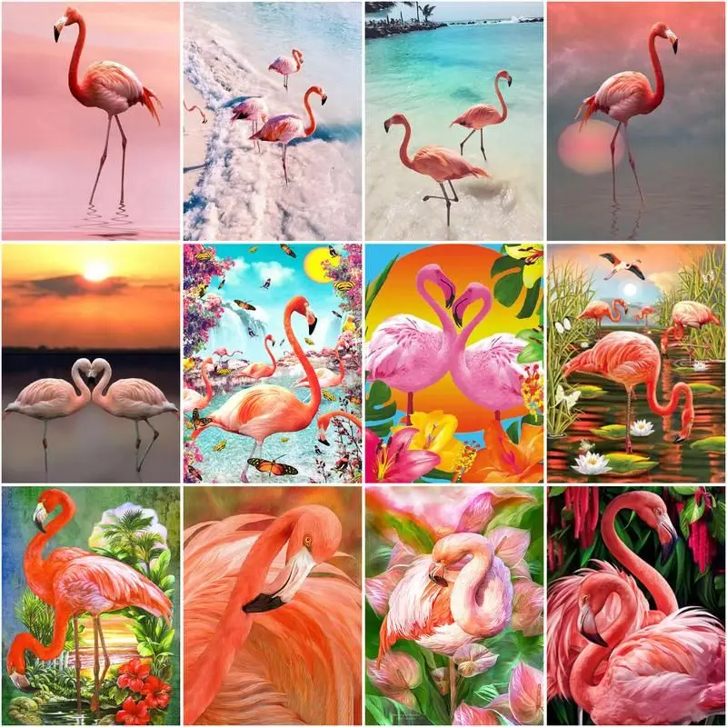 

CHENISTORY Painting By Number Animal Hand Painted Paintings Art GiftDIY Flamingo Drawing On Canvas Home Decor 40X50CM