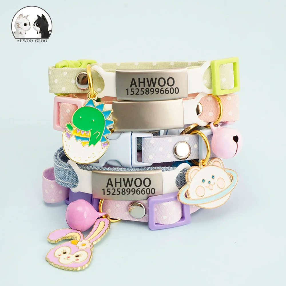 

Personalized Free Engraving ID Cat Collar Cute Nameplate Collar for Small Dog Cat Adjustable Custom with Bell Kitten Pet Collar