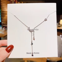 silver plated star moon simple elegant tassel drop necklaces for women cz crystal clavicular chain charm women party jewelry