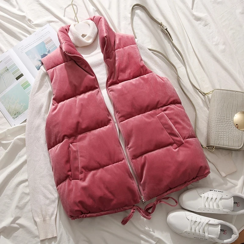

2021 New Women Sleeveless Vest Winter Warm Jacket Down Cotton Padded Female Veats Mandarin Collar Sleeveless Waistcoat Outwear