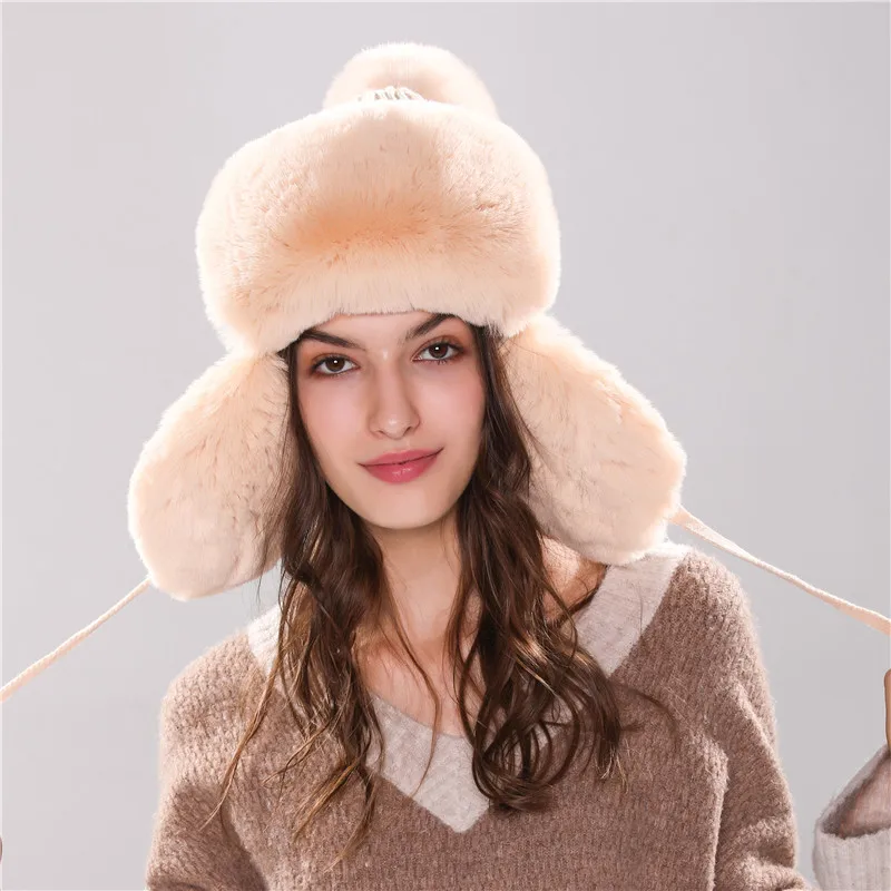 

2020 Winter Girl's Cap Creative-New Style Adult Rabbit Fur Earmuff plus Balaclavas Ushanka Princess Hat