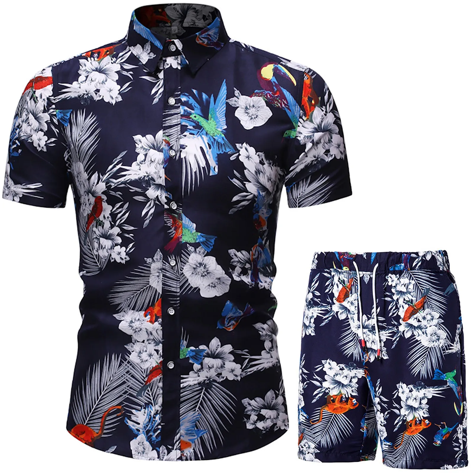 

Summer Hawaiian Men Shirts Short Sleeve Work Shirt Men's 2-piece Button Up Beach Printed Short Sleeve Shirts & Shorts Pants Sets