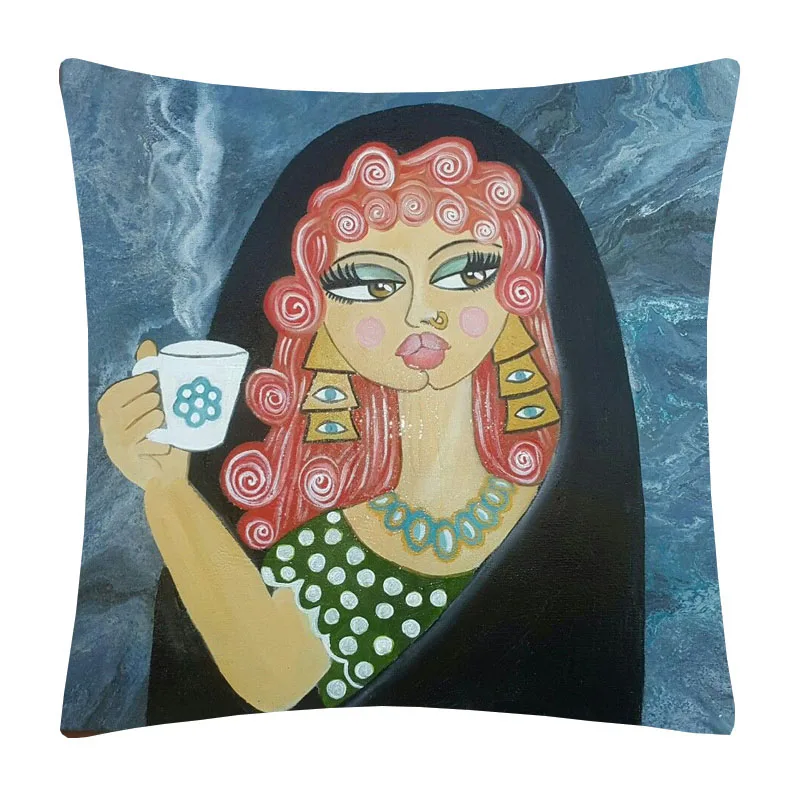 Художественная подушка для девочек и девушек с принтом льняная наволочка