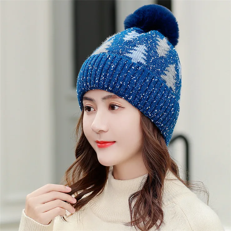 blue hat Женский комплект из 2 предметов, новая зимняя шапка и шарф, комплект для девочек, бархатная Толстая теплая шапка, женская зимняя повседневная ветрозащитная вязаная шапка - Цвет: blue hat