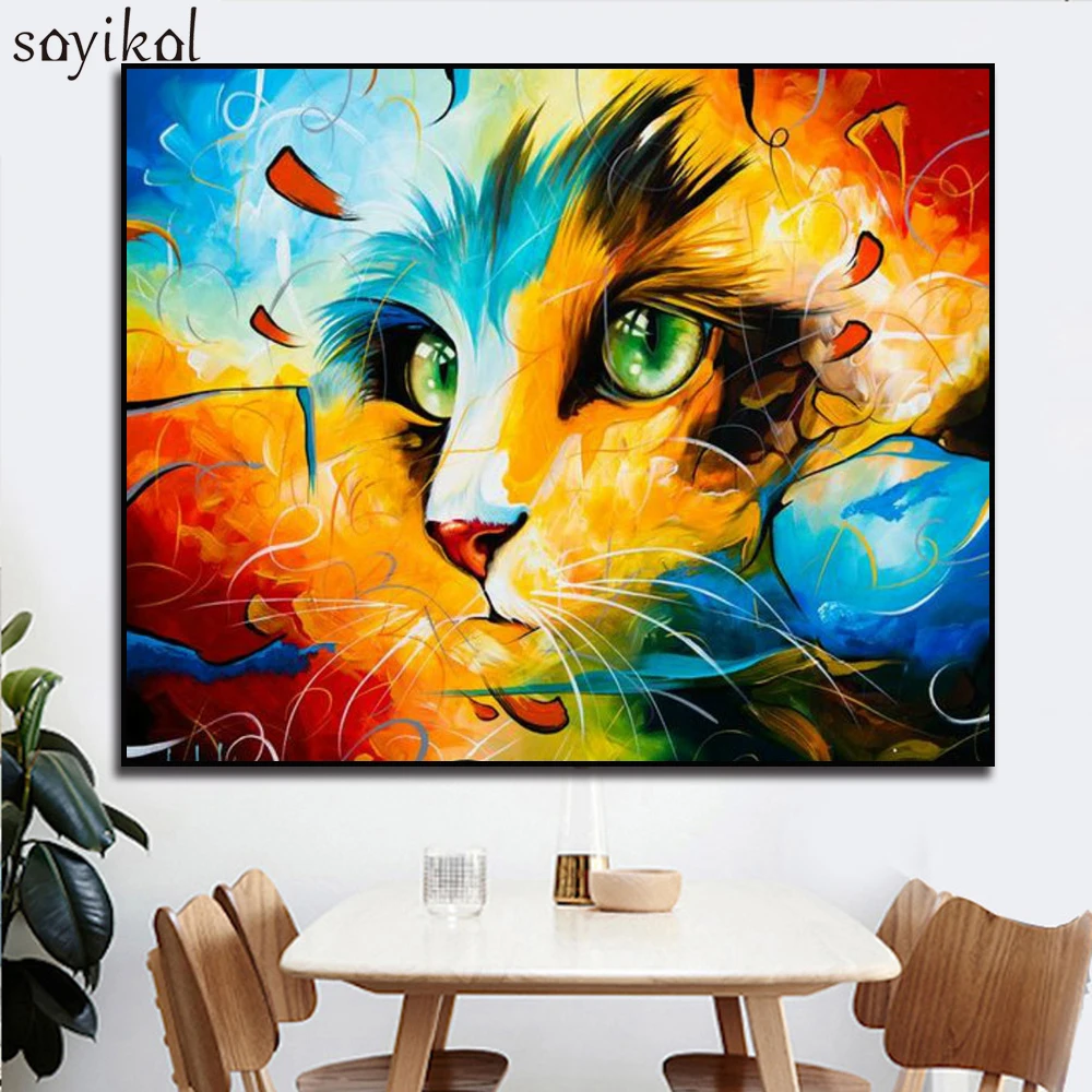 DIY картина маслом по номерам кошка животные цвет кошки Картина Рисунок цвет ing по номерам для детей взрослых в рамке домашний декор