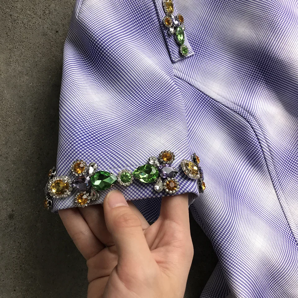 

Runway Dress 2021 Vintage Stand Collar Puff Sleeve Crystal Beaded cheongsam Women Birthday Pink Mini Plaid Dress For party