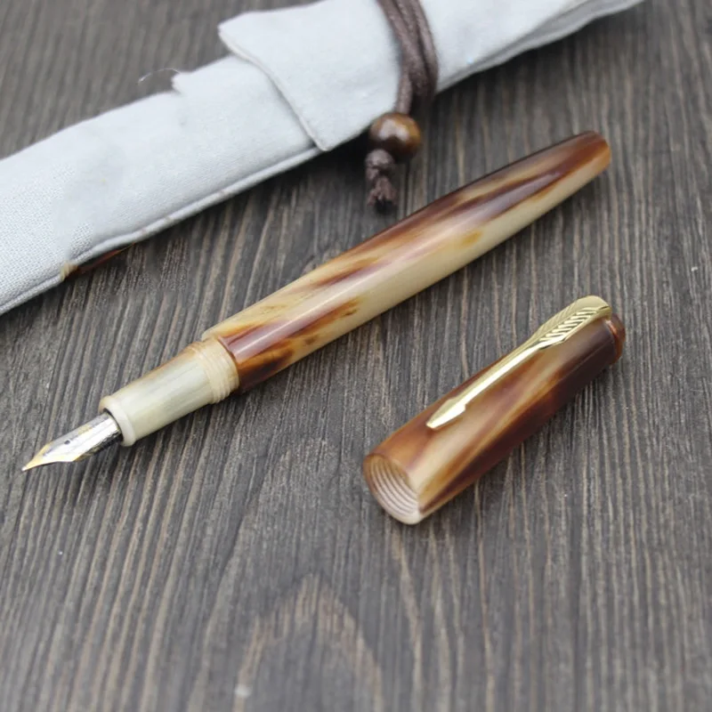 Luxury Handmade Natural Oxhorn Fountain Pen Pull out Clip Type Pen as Creative Gift playing for bussiness and school office