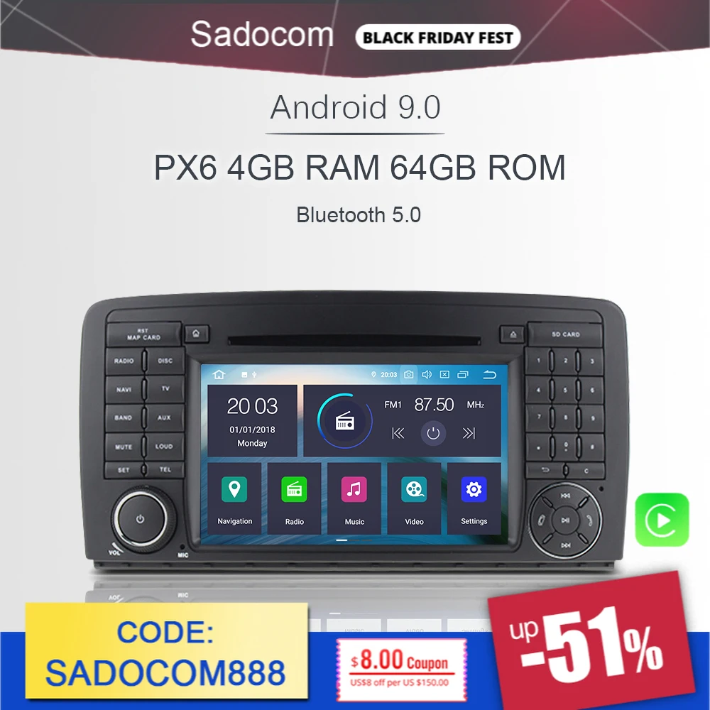 Автомагнитола PX6 автомобильный DVD-плеер 2 Din Android 10 0 6 ядер 64 ГБ 4 Гб для Benz W251 R280 R300 R320