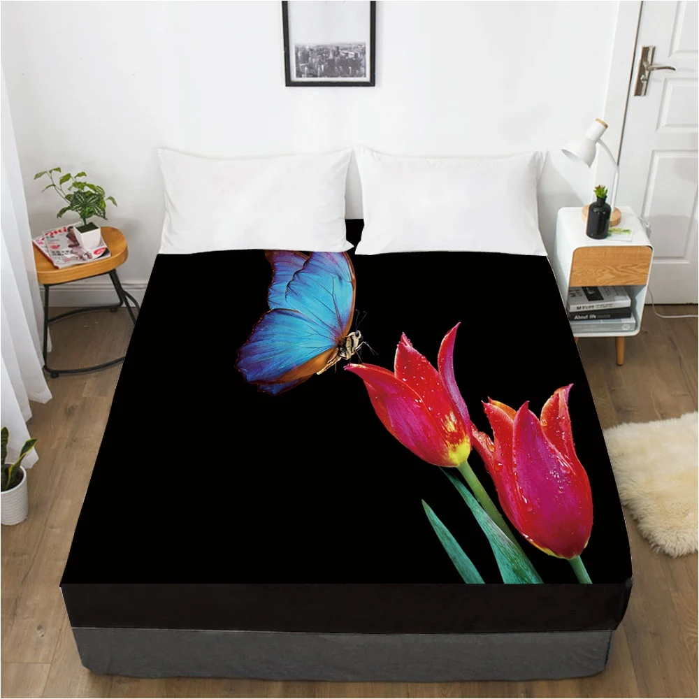 Elastic fitted sheet bed With An Band 150x200/180/200/160x200 Mattress Cover Bed cover 1pc Butterfly Aqua Blue | Дом и сад