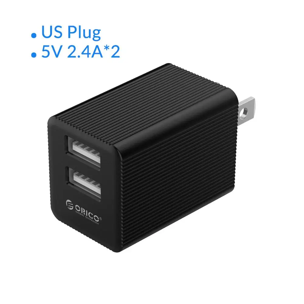 ORICO 5 в 2,4 A* 2 USB зарядное устройство для путешествий с американским разъемом, мини-адаптер с двумя портами USB для iPhone, huawei, Xiaomi, Android, настенное зарядное устройство для телефона - Plug Type: Black