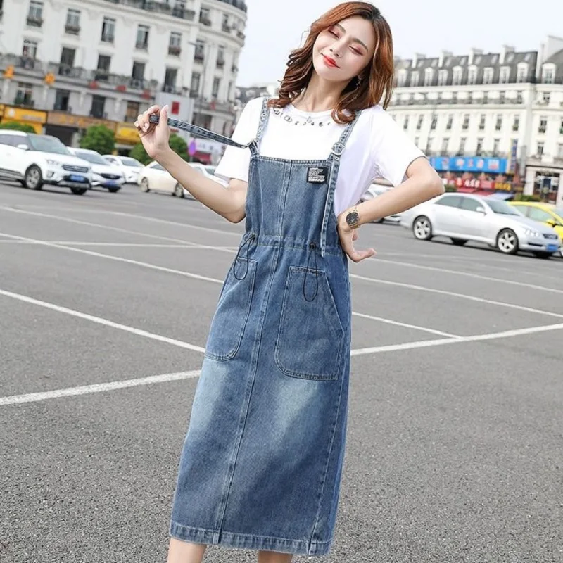 

New women's dresses denim fabric suspenders dresses women clothing summer/autumn clothing european jeans dress