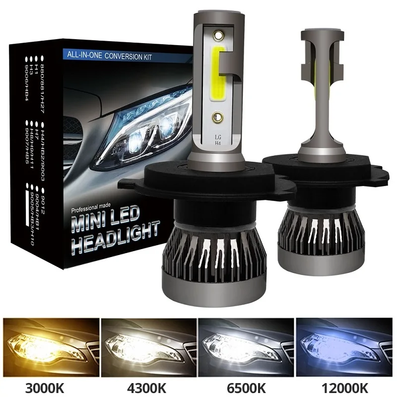 

PAMPSEE 2Pcs mini H7 H4 LED Bulb Car Headlight H11 H1 H8 H3 H9 9005/HB3 9006/HB4 Hi-Lo Beam 72W 12000LM Auto Headlamp LEDs 6000K