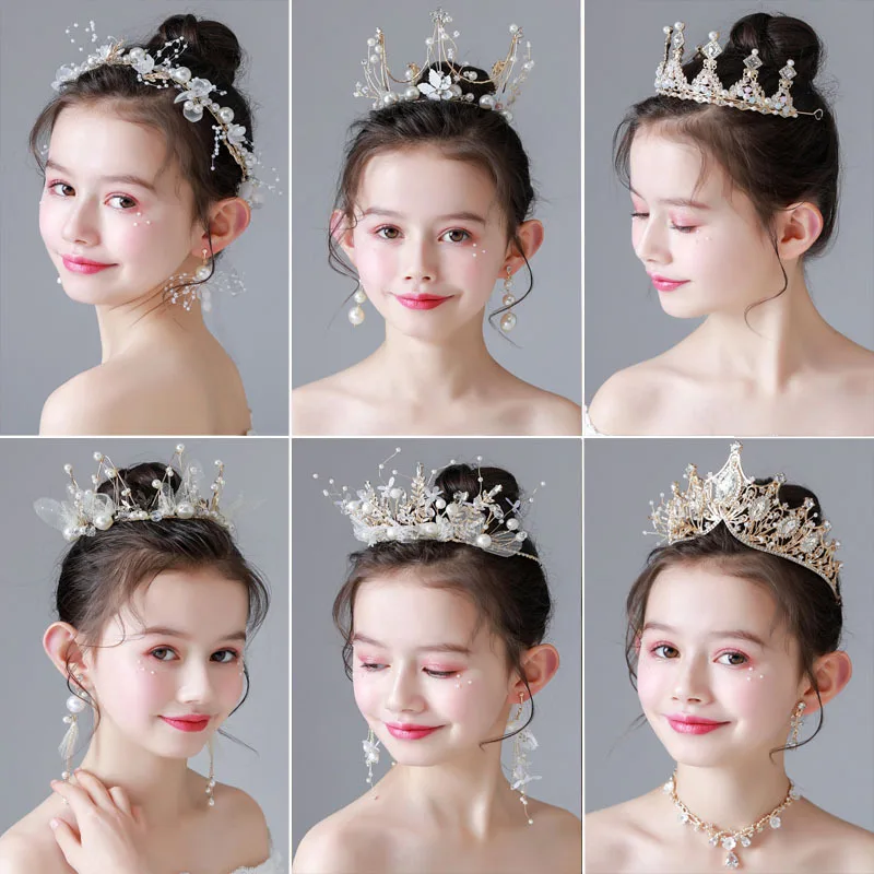 

Children Tiara Korean Super Fairy Forest Wreath Birthday Gift Exquisite Performance Little Girl Princess Female Hair Band Golden