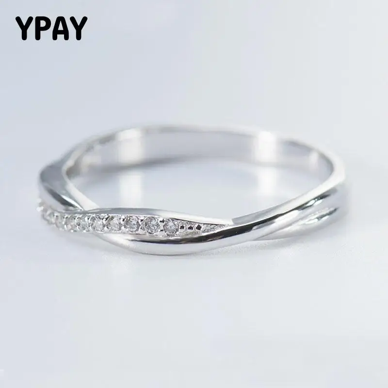 

YPAY New Arrival 925 Sterling Silver Ring Twisted Line Round Zircon Finger Rings for Women Wedding Engagement Jewelry YMR442