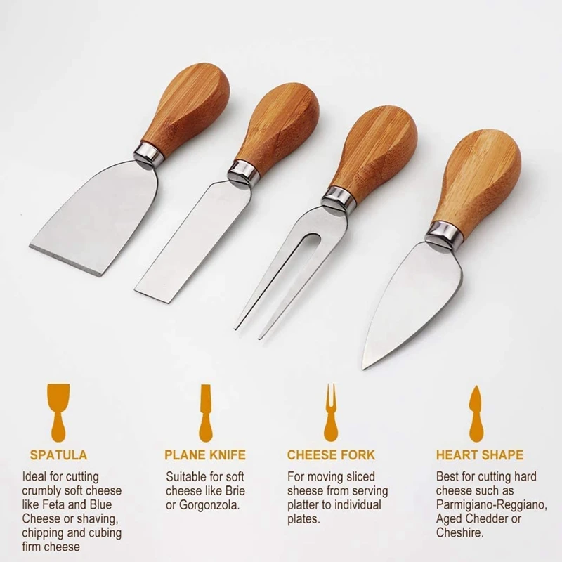 

1set Bamboo Cheese Board Bamboo Cheese Board Cutting Board With Stainless Steel Knife Four-piece Kitchen Tool