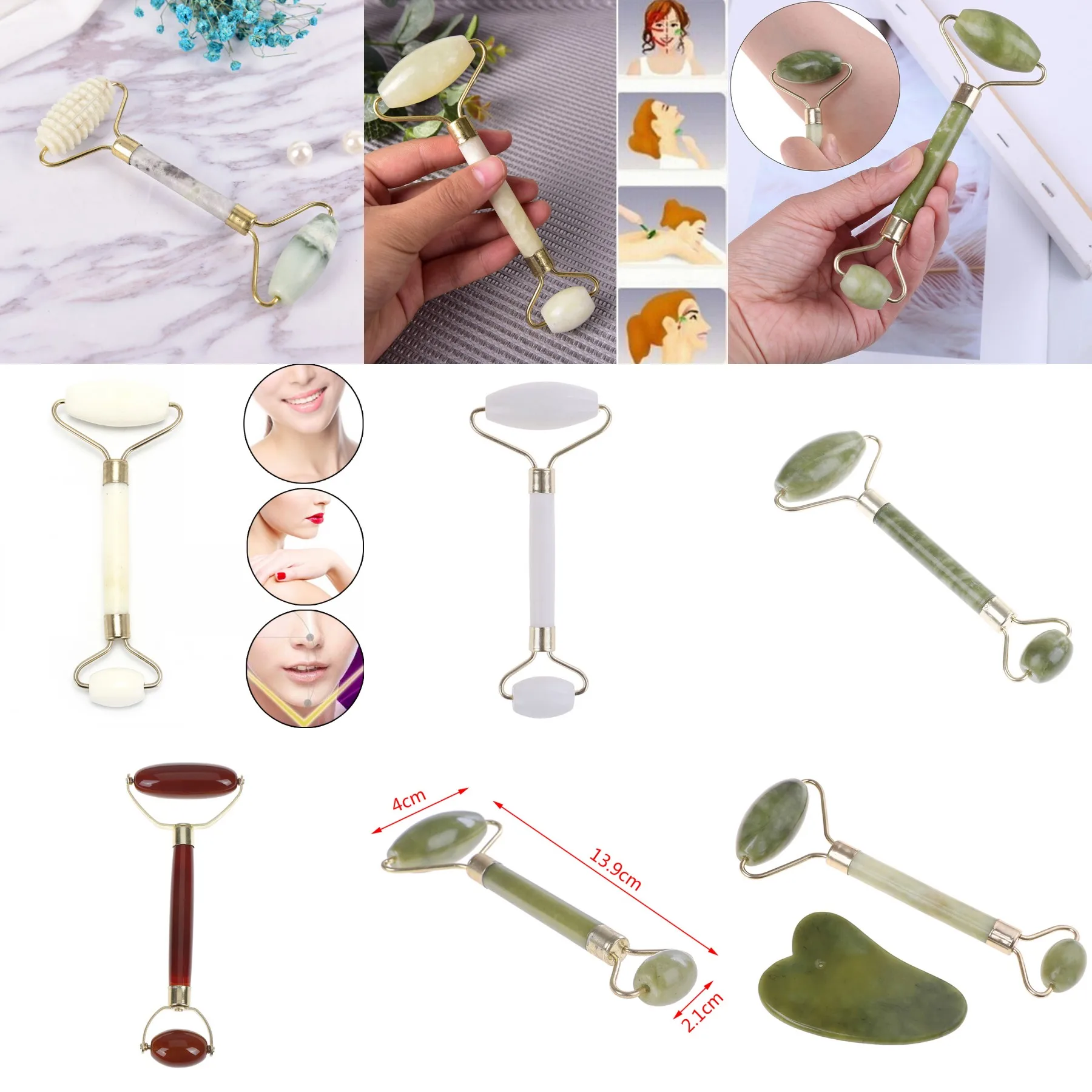 

9 Style Natural Jade Roller Face Thin Massager Natural Jade Massage Face-lift Facial Beauty Massage Tool Drop Shipping